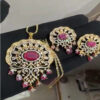 MSCreation Royal Ruby Gold-Plated Pendant Set with Earrings