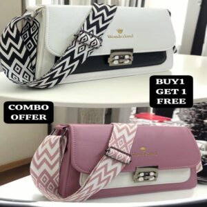 MSCreation Dual-Tone Sling Bag Combo – White & Black | Pink & Cream with Printed Strap (Buy 1 Get 1 Free)